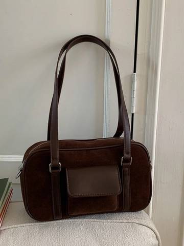 Koreanisch Minimalistisch Retro Damen Schultertasche PU-Leder Wildledertextur Unterarmtasche Große Kapazität Handtasche Für Den Alltag
