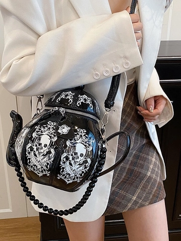 Creatieve Theepot Vorm Crossbodytas Voor Dames PU Leer Krokodillenpatroon Novelty Handtas Mode Feest Schoudertas