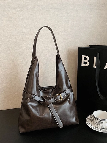 Sac à Bandoulière en Cuir PU Vintage Grande Capacité pour Femmes Sac Hobo Rétro Avec Boucle de Ceinture Sac de Travail