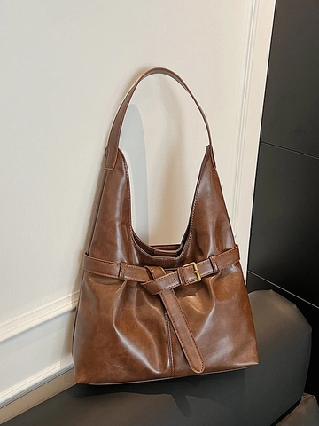 Sac à Bandoulière en Cuir PU Vintage Grande Capacité pour Femmes Sac Hobo Rétro Avec Boucle de Ceinture Sac de Travail