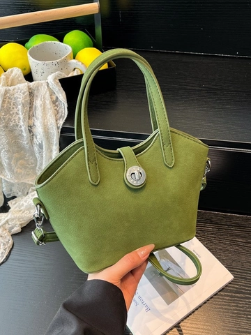 Bolso de Cubo Retro de Cuero PU para Mujer Gran Capacidad Color Sólido Bolso de Mano Vintage Bolso de Hombro Con Hebilla de Metal