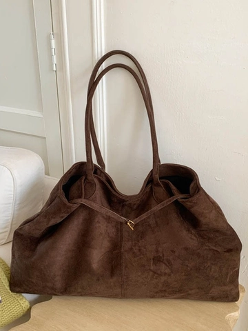 Large Capacity Faux Suede Tote Bag For Women Retro Minimalist Shoulder Bag Solid Color Underarm Bag With Magnetic Buckle