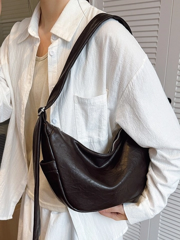 Borsa Hobo Donna a Mezza Luna in Pelle PU Minimalista Trama Litchi Borsa a Tracolla Chiusura a Cerniera Borsa Casual Quotidiana