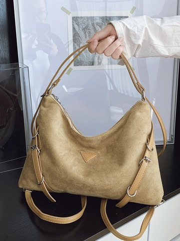 Vintage Large Capacity PU Leather Tote Bag For Women Minimalist Suede Texture Shoulder Bag Adjustable Strap Commuting Bag