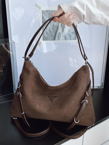 Vintage Large Capacity PU Leather Tote Bag For Women Minimalist Suede Texture Shoulder Bag Adjustable Strap Commuting Bag