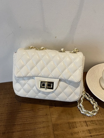 Mode Damen PU Leder Gesteppt Raute Schultertasche Quadrat Umhängetasche Metallkette Verschluss Daily Handtasche