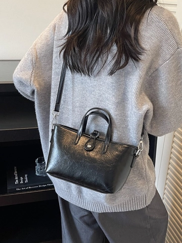 Damen Retro PU-Leder Tragetasche Hochglanz Ölwachs Handtasche Mit Verstellbarem Schultergurt Elegante Umhängetasche