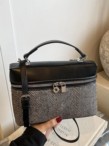 Vintage Geteilt Fischgräten Tweed PU Leder Umhängetasche Für Damen Retro Quadratische Box Handtasche Schultertasche Modisch