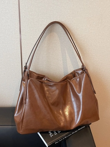 Damen Slouchy Tote Bag mit Großer Kapazität Vintage PU Leder Umhängetasche Casual Commuter Handtasche Verstellbarer Gurt