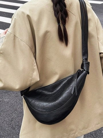 Borsa a Spalla Mezzaluna in Pelle PU Urbana Semplice per Donna Moda Tracolla con Nodo Grande Capacità Borsa a Tracolla