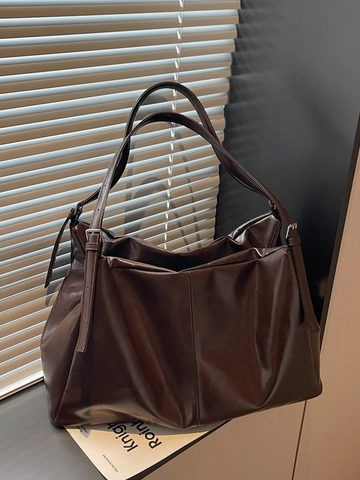 Damen Slouchy Tote Bag mit Großer Kapazität Vintage PU Leder Umhängetasche Casual Commuter Handtasche Verstellbarer Gurt