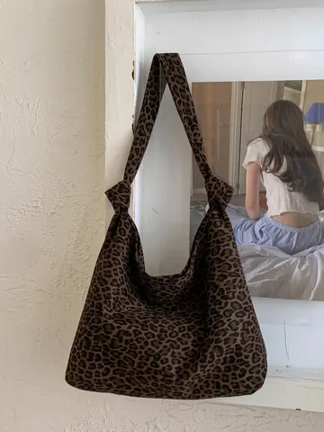 Borsa Tote in Camoscio con Stampa Leopardata a Grande Capacità per Donna Borsa a Spalla Retrò alla Moda Borsa Hobo Casual per Pendolari