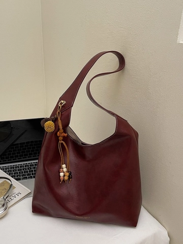 Große Kapazität PU Leder Tragetasche Für Damen Vintage Urban Minimalistisch Schultertasche Mit Quaste Anhänger Naht Detail