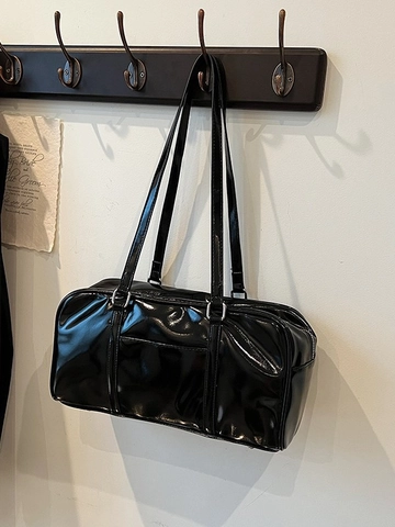 Borsa Tote da Donna Vintage in Pelle PU Lucida Grande Capacità Borsa a Tracolla Minimalista da Pendolare Boston Handbag