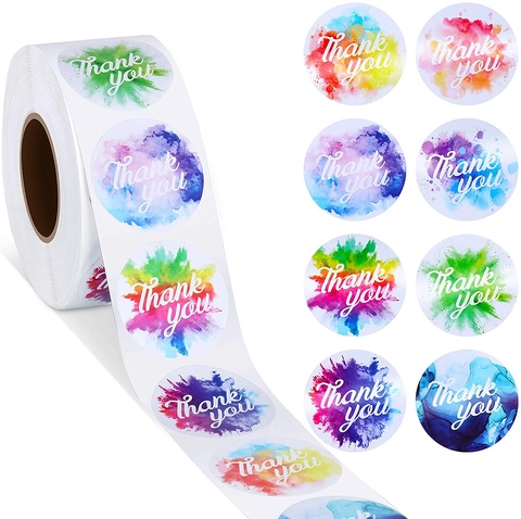 Rotolo di Adesivi di Ringraziamento ad Acquerello Rotondi per Confezioni Regalo Sigilli Etichette Decorative per Piccole Imprese