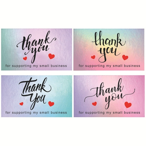 Biglietti di Ringraziamento Aziendali Olegrafici Sfumatura Arcobaleno Laser per Piccole Imprese Decorazione a Cuore Stampata