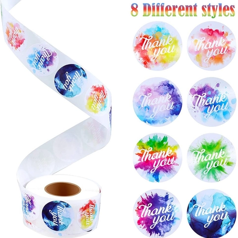 Rotolo di Adesivi di Ringraziamento ad Acquerello Rotondi per Confezioni Regalo Sigilli Etichette Decorative per Piccole Imprese