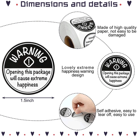 Ronde Waarschuwing Extreme Happiness Stickers Rol Voor Geschenkverpakking Afdichting Humor Decoratieve Labels Zwart Wit