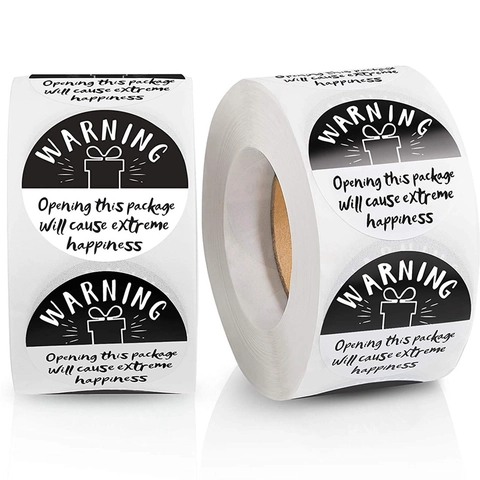 Warning Opening This Package Will Cause Extreme Happiness Stickers Round Black And White Self Adhesive Labels For Gift Wrapping Package Sealing
