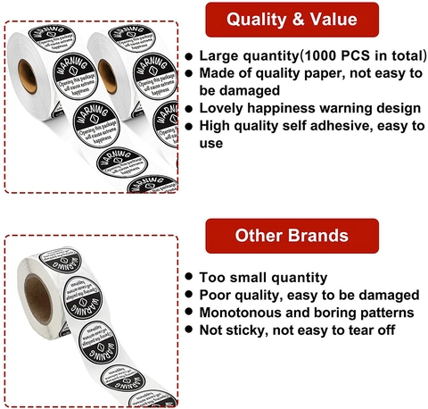 Humorous Warning Round Sealing Stickers Opening This Package Will Cause Extreme Happiness Labels Black White Decorative Labels