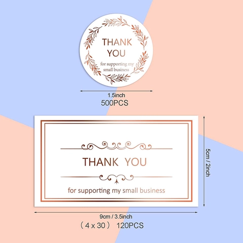 Etichette e Biglietti Thank You For Supporting My Small Business in Oro Rosa Decorativi Floreali per Confezioni Regalo Aziendali
