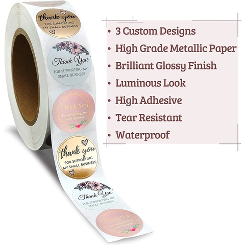 Runde Danke Aufkleber Rolle Für Small Business Verpackung Metallic Gold Blumen Geometrisch Dekorative Umschlag Versiegelung