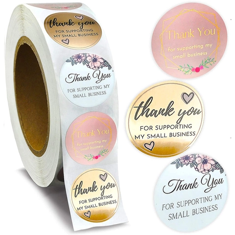 Runde Danke Aufkleber Rolle Für Small Business Verpackung Metallic Gold Blumen Geometrisch Dekorative Umschlag Versiegelung