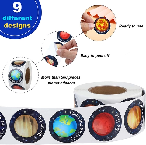 Wereldruimte Planeet Motiverende Beloningsstickers Rol Zonnestelsel Melkweg Ronde Zelfklevende Labels Voor Kinderen Leraar Student