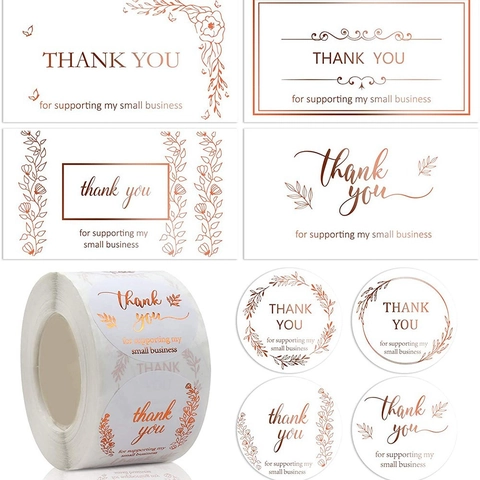 Etichette e Biglietti Thank You For Supporting My Small Business in Oro Rosa Decorativi Floreali per Confezioni Regalo Aziendali