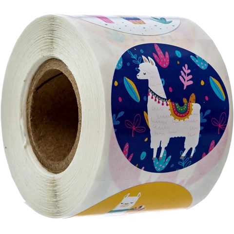 Adesivi in Rotolo Thank You Lama Alpaca Cartone Animato Modello Animale Cactus Etichette Adesive Tonde per Decorazione Regali