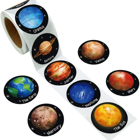 Solar System Planet Stickers Roll Watercolor Planets Earth Mars Saturn Decorative Adhesive Labels For Kids Rewards Gift Wrapping