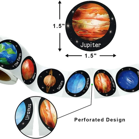 Solar System Planet Stickers Roll Watercolor Planets Earth Mars Saturn Decorative Adhesive Labels For Kids Rewards Gift Wrapping