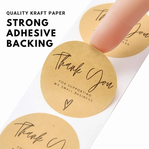 Étiquettes Autocollantes Thank You en Papier Kraft Forme Coeur Rond pour Petites Entreprises Mariage Fête Cadeau