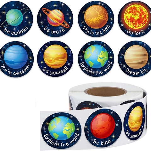 Wereldruimte Planeet Motiverende Beloningsstickers Rol Zonnestelsel Melkweg Ronde Zelfklevende Labels Voor Kinderen Leraar Student