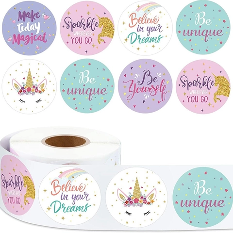 Rotolo di Adesivi Rotondi Unicorno Ispiratori Etichette Decorative Animali Arcobaleno per Confezioni Regalo Fai da Te Scrapbooking