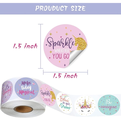 Rotolo di Adesivi Rotondi Unicorno Ispiratori Etichette Decorative Animali Arcobaleno per Confezioni Regalo Fai da Te Scrapbooking