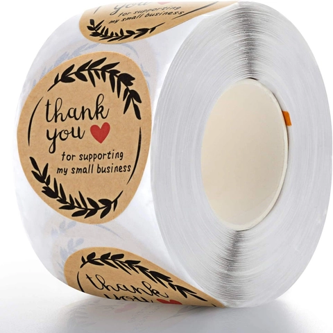 Rotolo di Etichette Adesive Tonde in Carta Kraft Thank You For Supporting My Small Business per Decorazione Imballaggi Regalo Panetteria