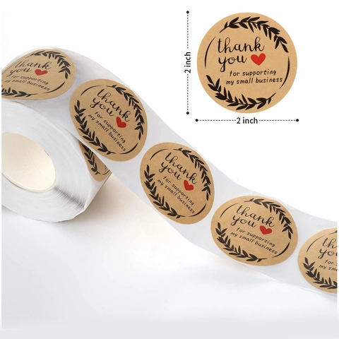 Rotolo di Etichette Adesive Tonde in Carta Kraft Thank You For Supporting My Small Business per Decorazione Imballaggi Regalo Panetteria
