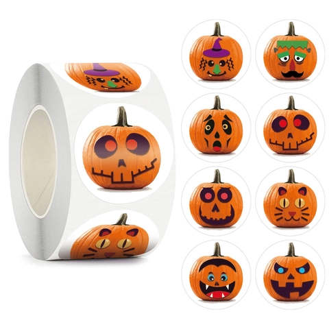 Adesivi Faccia di Zucca di Halloween Etichette Decorative Cartone Animato per Festa Bambini Regalo Scrapbooking Cancelleria
