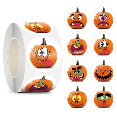 Happy Halloween Pumpkin Stickers Cartoon Adhesive Labels For Holiday Decor Kids Fun Party Favors Decorative Copperplate Paper Stickers