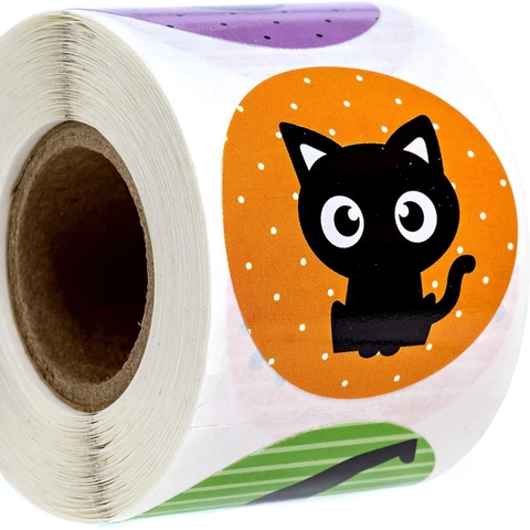 Halloween Cartoon Animal Stickers Roll For Kids Party Favor Decoration Round Self Adhesive Gift Seal Decorative Stickers