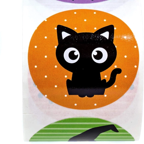 Halloween Cartoon Animal Stickers Roll For Kids Party Favor Decoration Round Self Adhesive Gift Seal Decorative Stickers