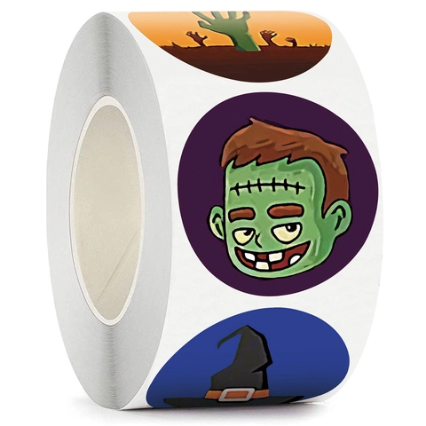 Pegatinas en Rollo Redondas de Dibujos Animados de Halloween Etiquetas Decorativas para Caja de Regalo Infantil Pegatinas para Scrapbooking DIY