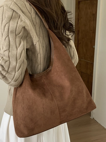 Retro Μεγάλης Χωρητικότητας PU Hobo Τσάντα Tote Μινιμαλιστική Υφή Suede Τσάντα Ώμου για Γυναίκες Vintage Casual Handbag