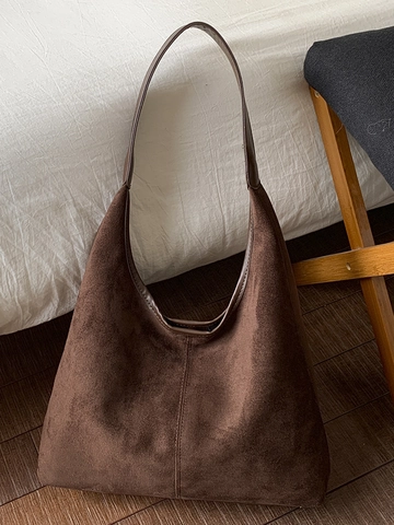 Retro Μεγάλης Χωρητικότητας PU Hobo Τσάντα Tote Μινιμαλιστική Υφή Suede Τσάντα Ώμου για Γυναίκες Vintage Casual Handbag