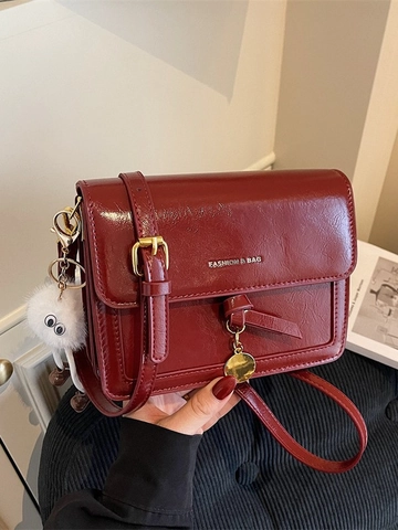 Borsa a Tracolla Quadrata Piccola in Pelle PU Vintage da Donna Borsa a Spalla Minimalista Urbana Con Portachiavi a Mostro di Peluche