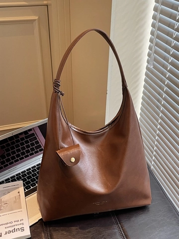 Women Large Capacity PU Leather Bucket Tote Bag Street Fashion Commuter Shoulder Bag With Detachable Pouch Minimalist Purse