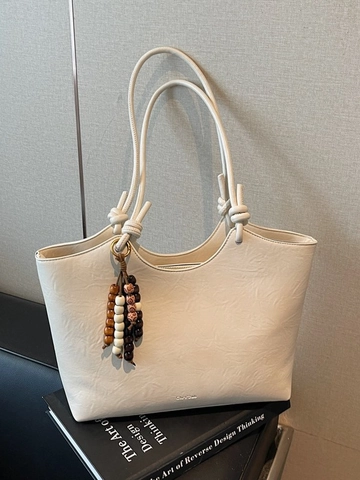 Borsa Tote Vintage in Pelle PU per Donna Borsa a Tracolla Minimalista Sottobraccio ad Alta Capacità Con Pendente in Perline