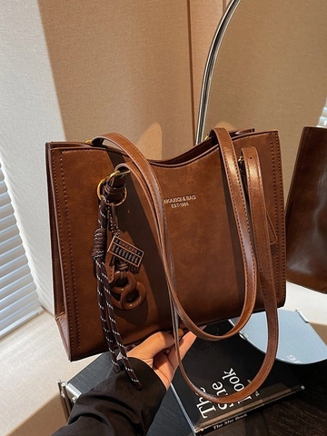 Women Retro Large Capacity PU Leather Tote Bag Commuter Underarm Shoulder Handbag With Adjustable Strap Solid Color