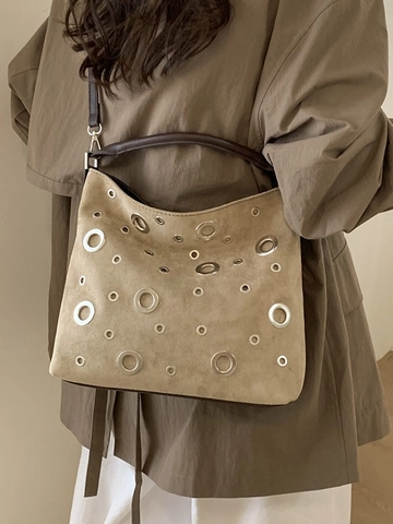Borsa da Ascella in Pelle PU Minimalista da Donna Orecchielli Metallici Vintage Borsa a Tracolla Dumpling Hobo Borsa per Pendolarismo Quotidiano